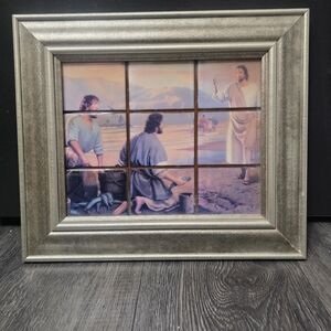 Silver Framed Religious Art Print Vintage Jesus